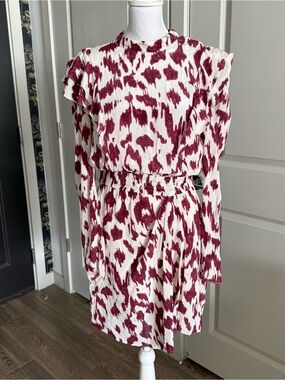 Isabel Marant Etoile Yoana White and Fuchsia Silk Ruffle Mini Dress Size M